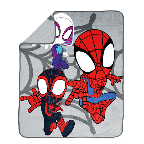 Jay Franco Spidey & His Amazing Friends characters on plush throw inspire imagination at night.