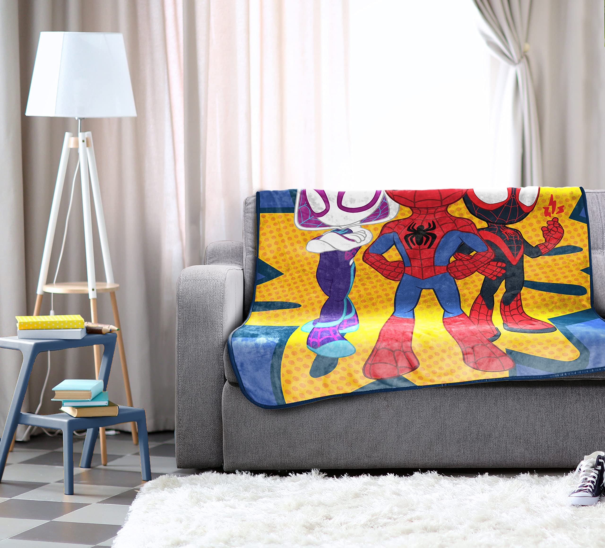 Jay Franco Spidey and Friends design closeup highlighting vibrant colors for kid-friendly decor