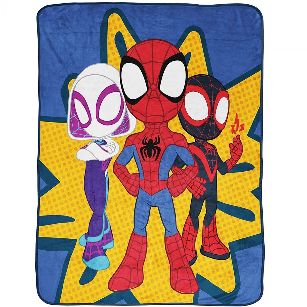 Jay Franco Spidey and Friends throw blanket 46x60 design on couch for cozy movie nights