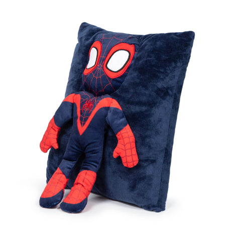 Jay Franco Miles Morales 3D snuggle pillow closeup showing soft microfiber fabric.