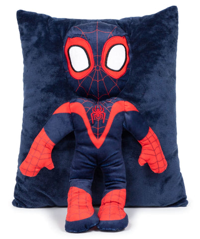 Jay Franco Miles Morales 3D snuggle pillow front design for cozy hugs.