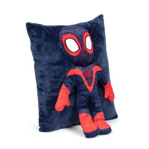 Jay Franco Miles Morales 3D snuggle pillow side view for play or rest.