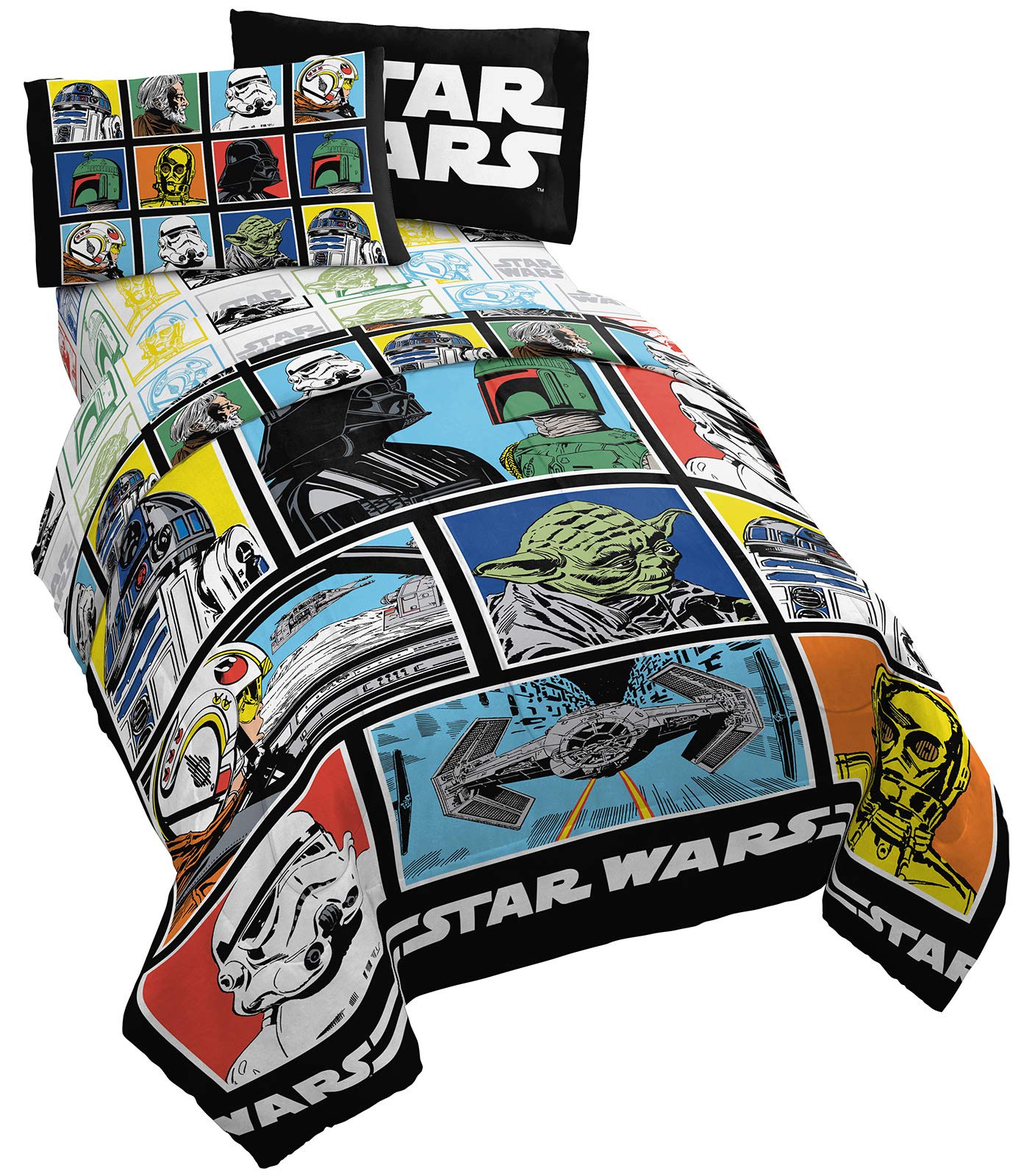 Jay Franco Star Wars twin bed set comforter with fade-resistant design for kids' rooms.