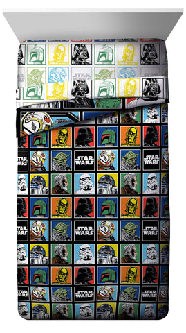 Jay Franco Star Wars fitted sheet with space-themed print offers soft, durable nightly comfort.