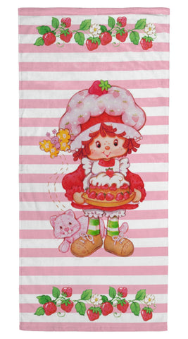 Jay Franco Strawberry Shortcake towel, front view, plush and absorbent for sunny days.