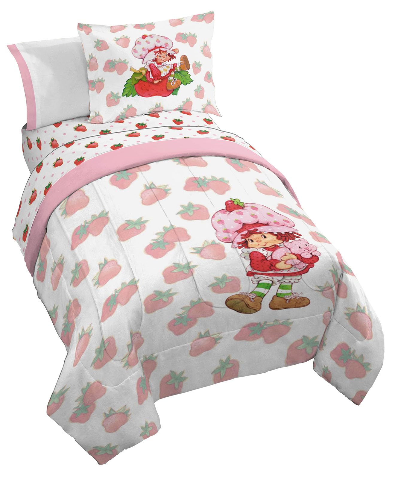 Jay Franco Strawberry Shortcake twin comforter set—vibrant kids' bedding with easy care.