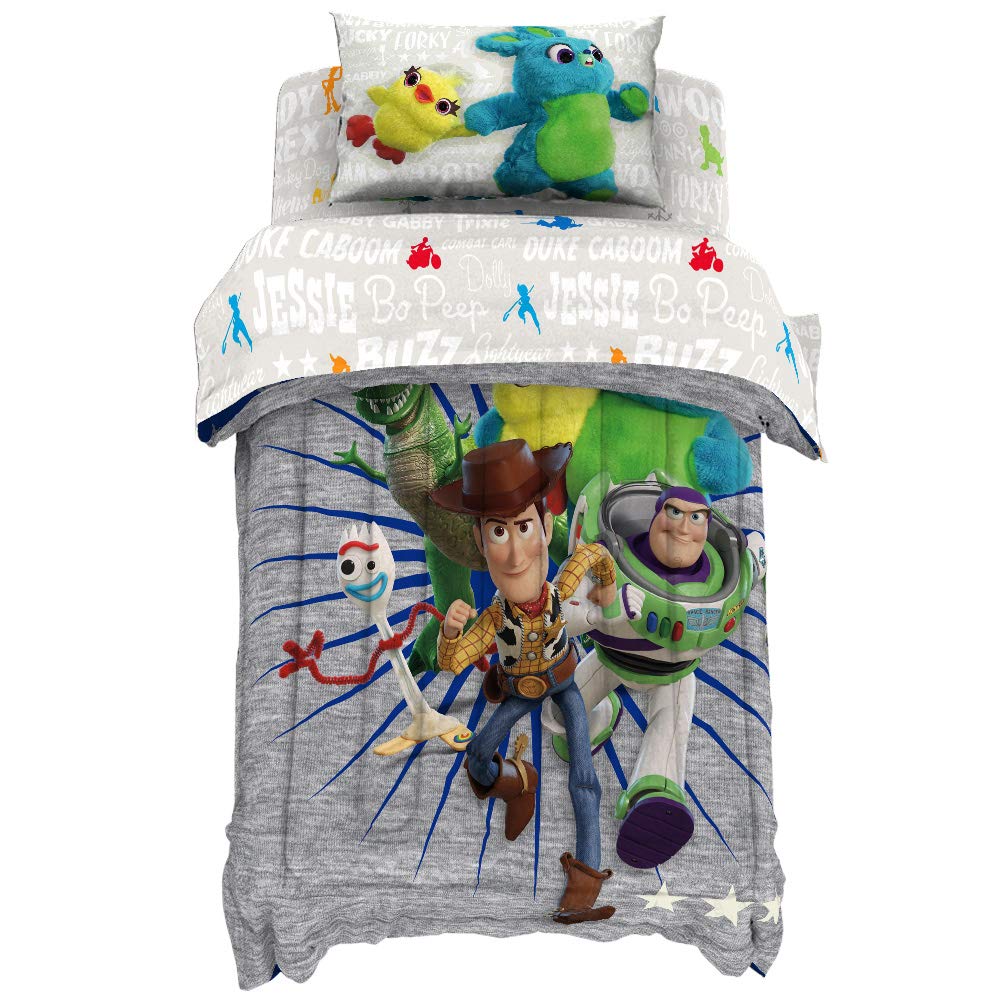 Jay Franco Toy Story 4 fitted sheet in blue enhances sleep-ready surface.