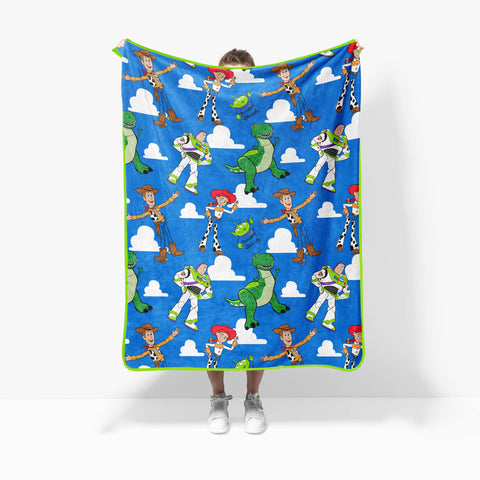 Jay Franco Toy Story plush throw durable microfiber for easy care on bed or couch.