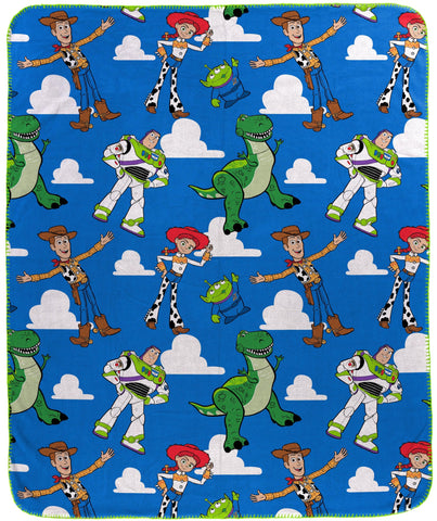 Jay Franco Toy Story plush throw Woody and Buzz pattern, perfect for cozy movie nights.