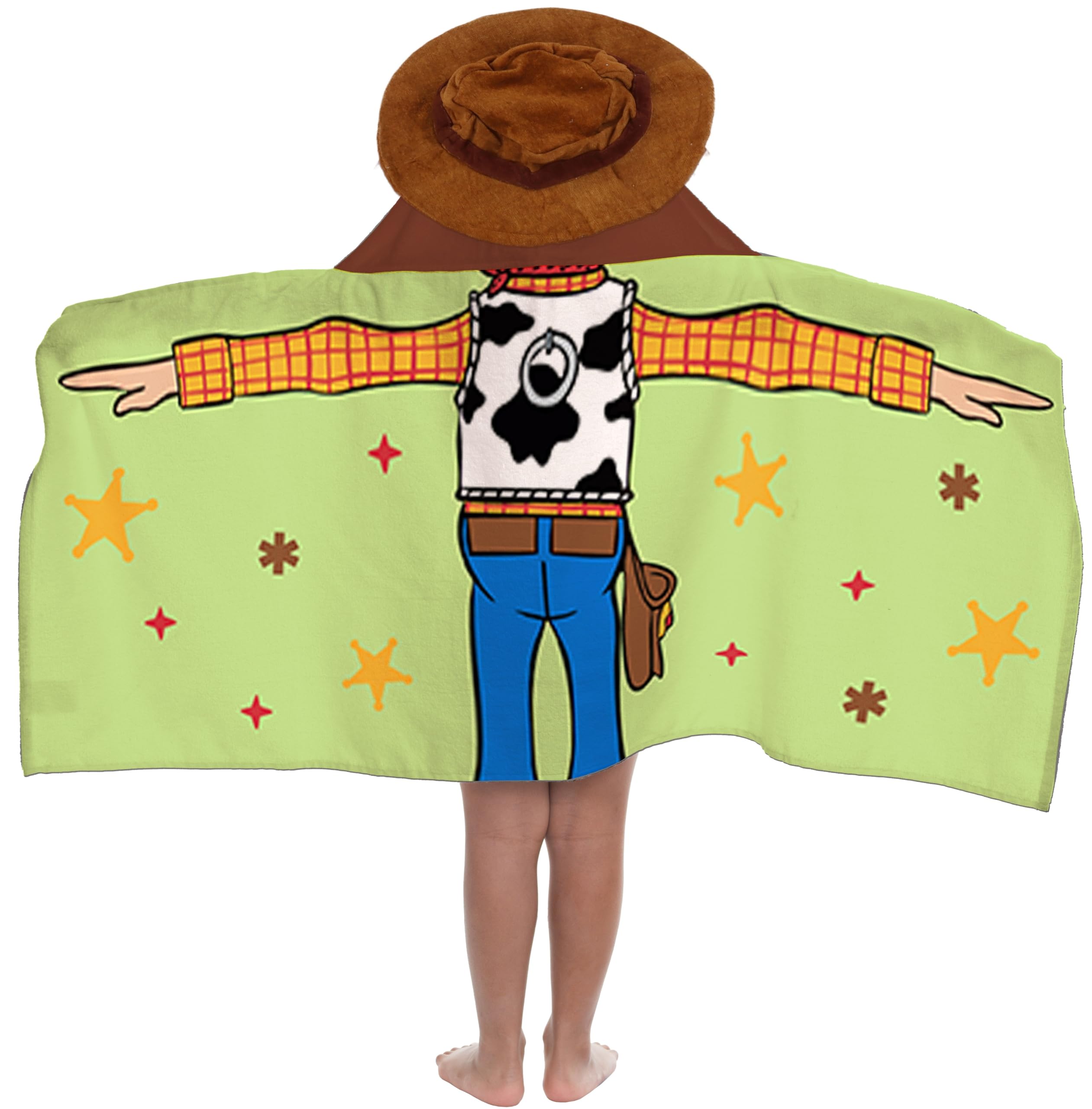 Jay Franco Toy Story Woody hooded towel with 3D hood for cozy post-bath fun.
