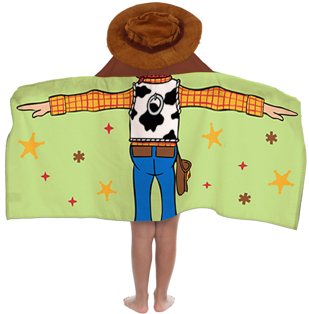 Jay Franco Toy Story Woody hooded towel with 3D hood for cozy post-bath fun.