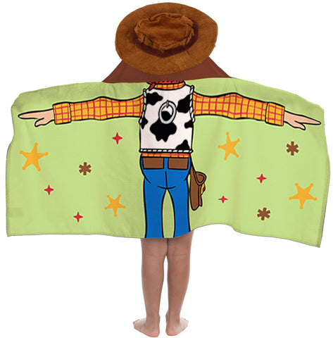 Jay Franco Toy Story Woody hooded towel with 3D hood for cozy post-bath fun.