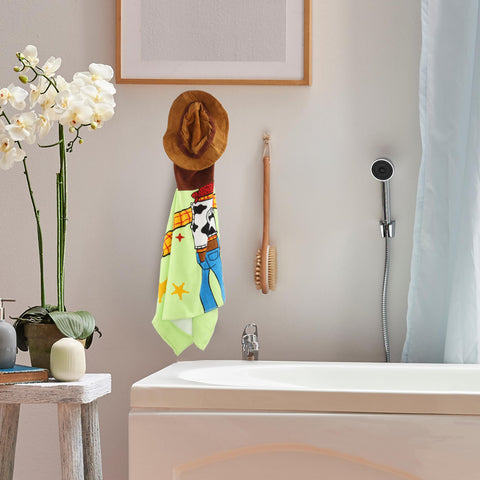 Jay Franco Woody towel in green with denim vest design for kid-friendly styling.