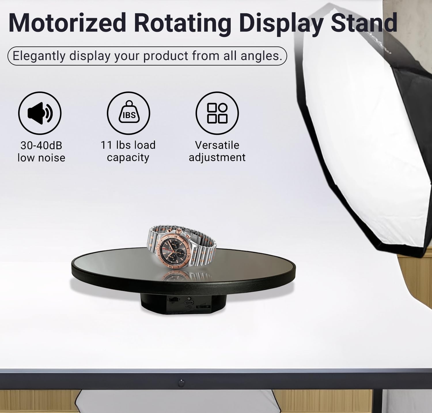 JAYEGT 360-degree turntable with mirror cover for premium product presentation.
