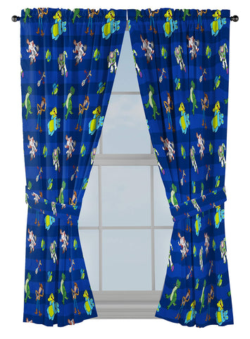 Jay Franco Toy Story drapes with Woody and Buzz, 63-inch panel for playful privacy.