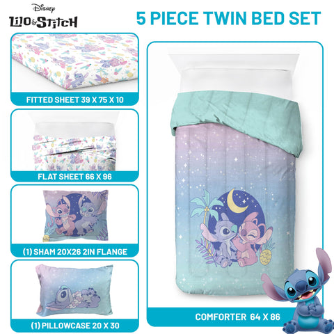 Jay Franco Lilo & Stitch fitted sheet fits standard twin beds snugly.