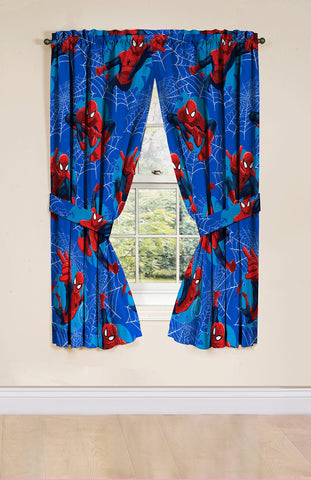 Jay Franco Marvel Spiderman Astonish tie backs closeup, decorative and practical for kid-friendly window styling.