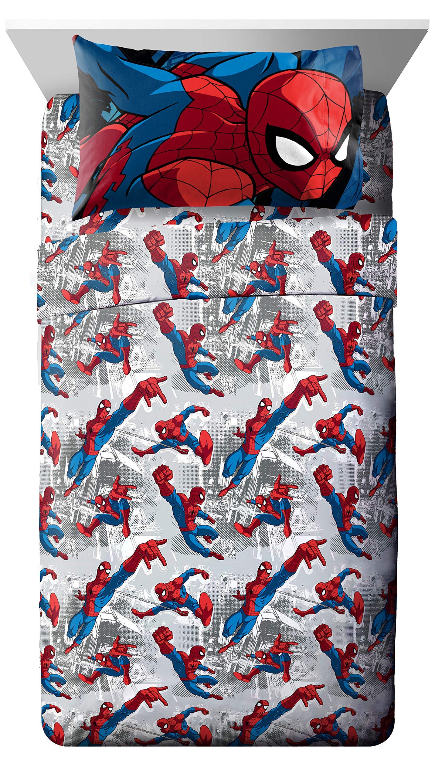 Jay Franco Marvel Spiderman Burst flat sheet with bold Spiderman graphics