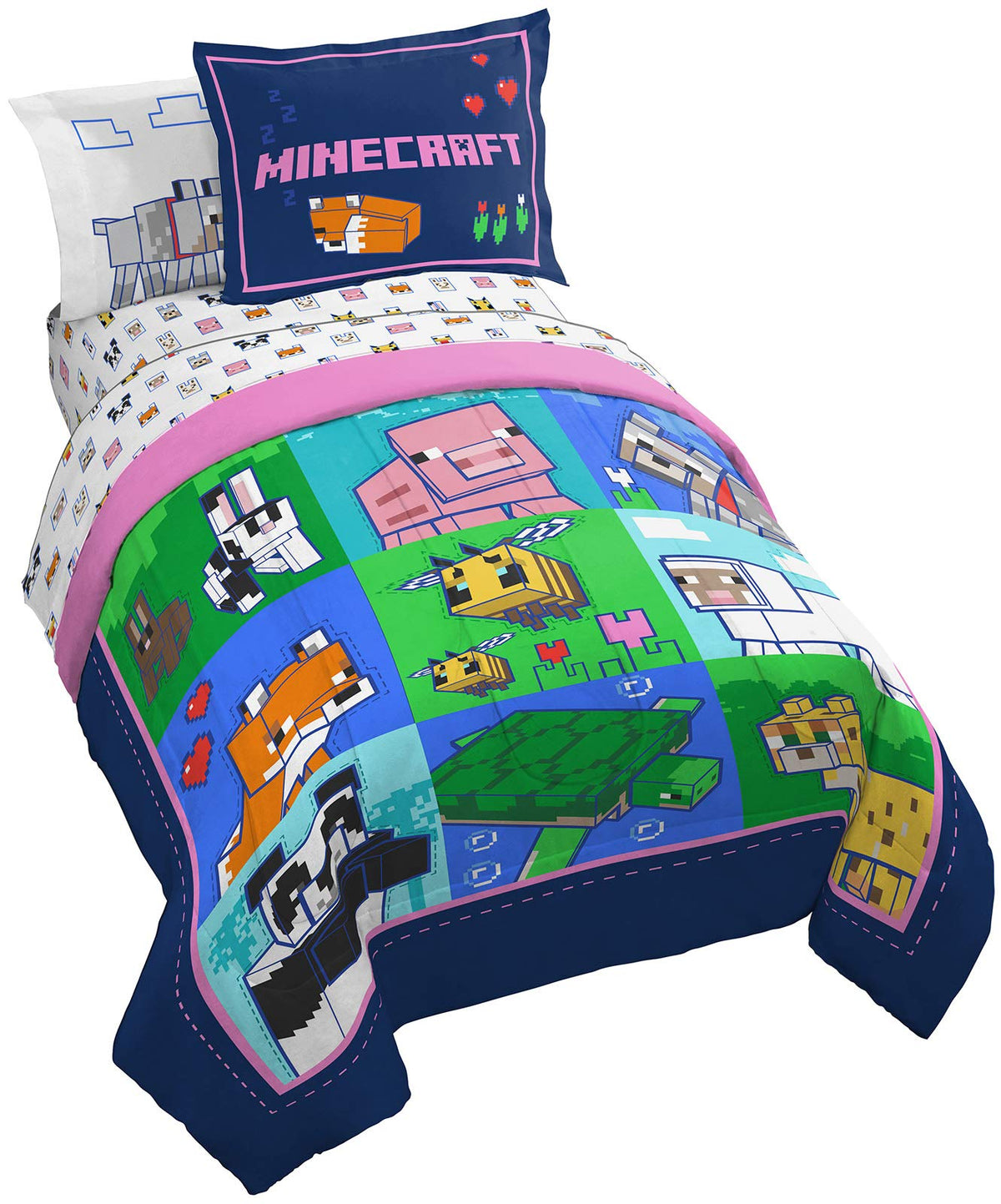 Jay Franco Minecraft Animal Patch comforter with vibrant animal mobs for kids' room decor