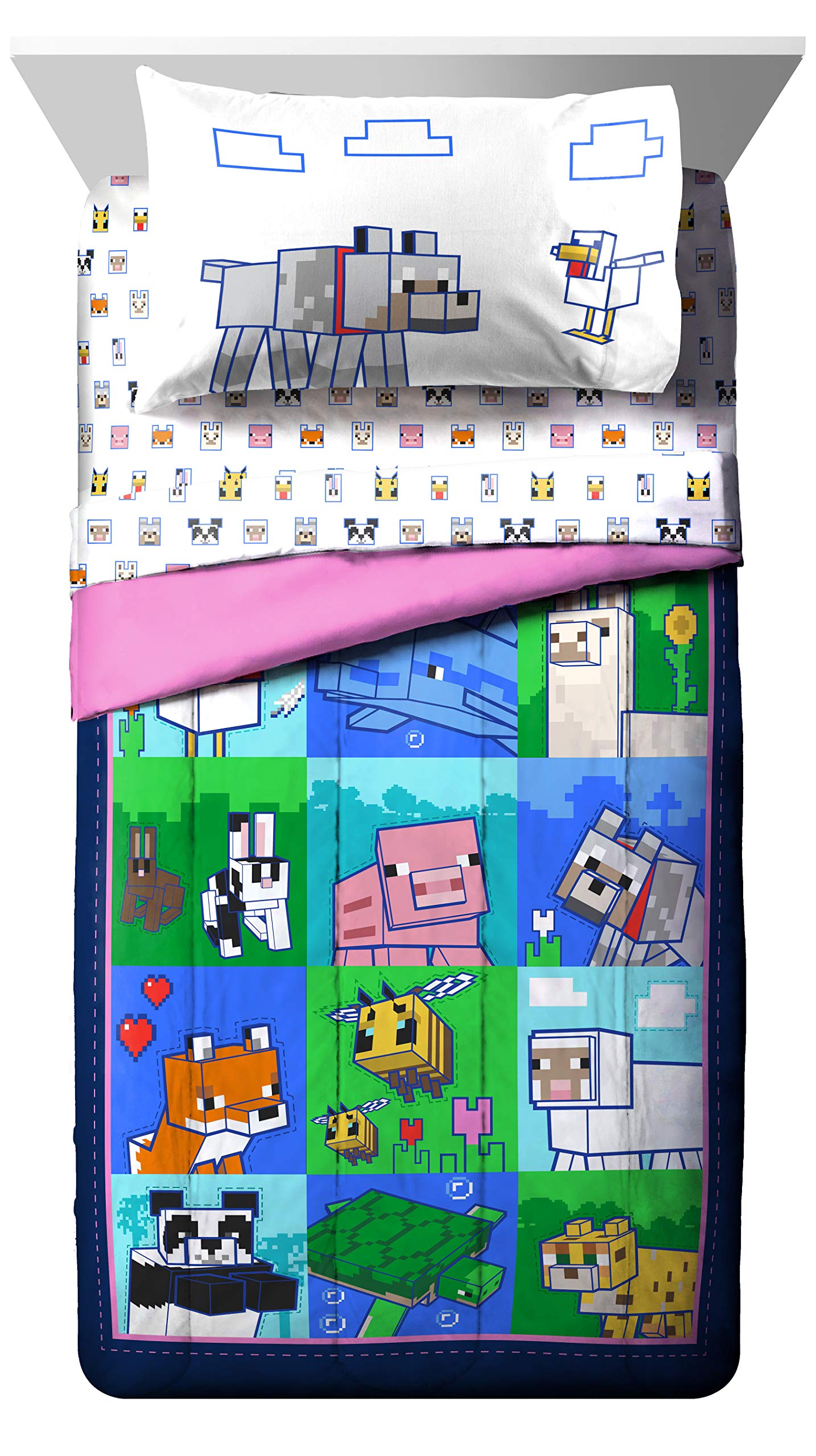 Jay Franco Minecraft Animal Patch fitted sheet in coordinating colors for easy care