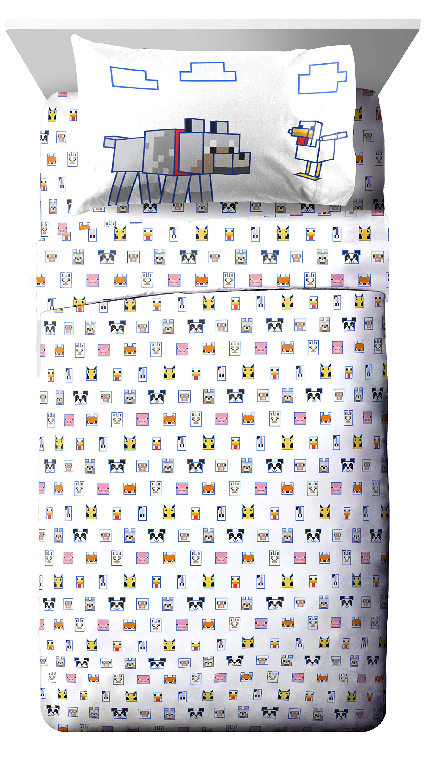 Jay Franco Minecraft Animal Patch flat sheet shown with matching theme