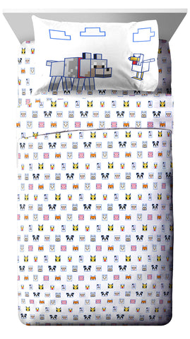 Jay Franco Minecraft Animal Patch flat sheet shown with matching theme