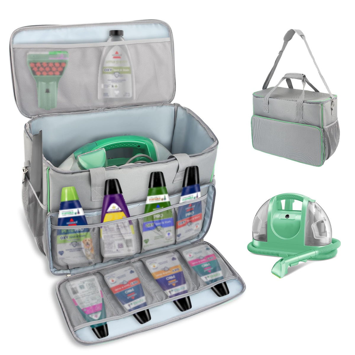 JAYOBGO carry bag for Bissell Little Green 1400B main compartment keeps the machine secure and ready for travel.