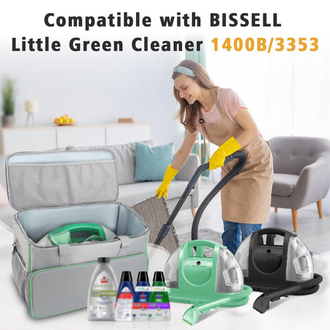 JAYOBGO carry bag for Bissell Little Green 1400B mesh pockets top organize accessories and cleaners.