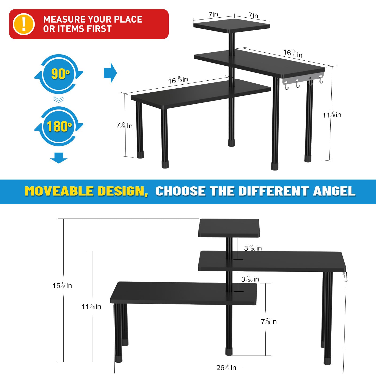 JayRex moveable storage shelf saves counter space and adapts easily