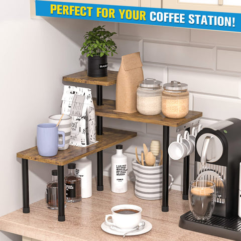 JayRex rustic brown 3-tier shelf assembled for small-space storage.