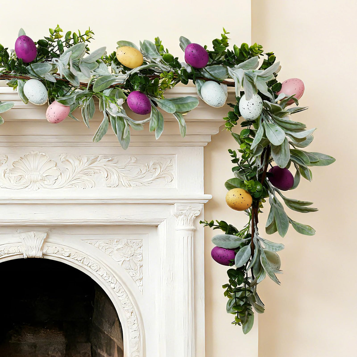 jbcgv 6ft Easter garland assembled for a bold mantel display