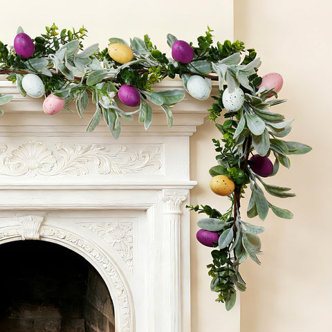 jbcgv 6ft Easter garland assembled for a bold mantel display