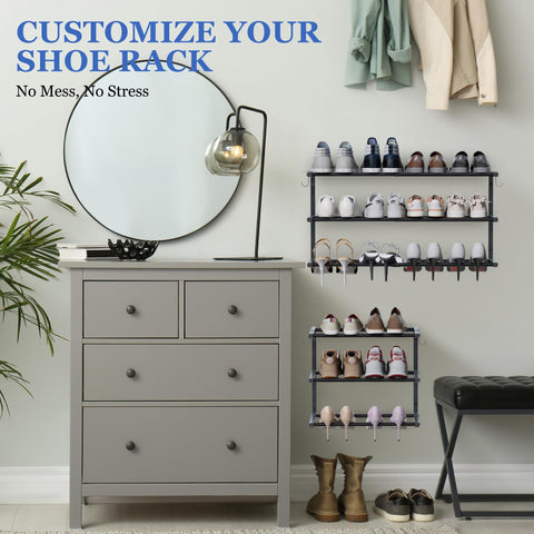 Jchccu three-tier metal-frame shoe rack improves closet organization and durability.