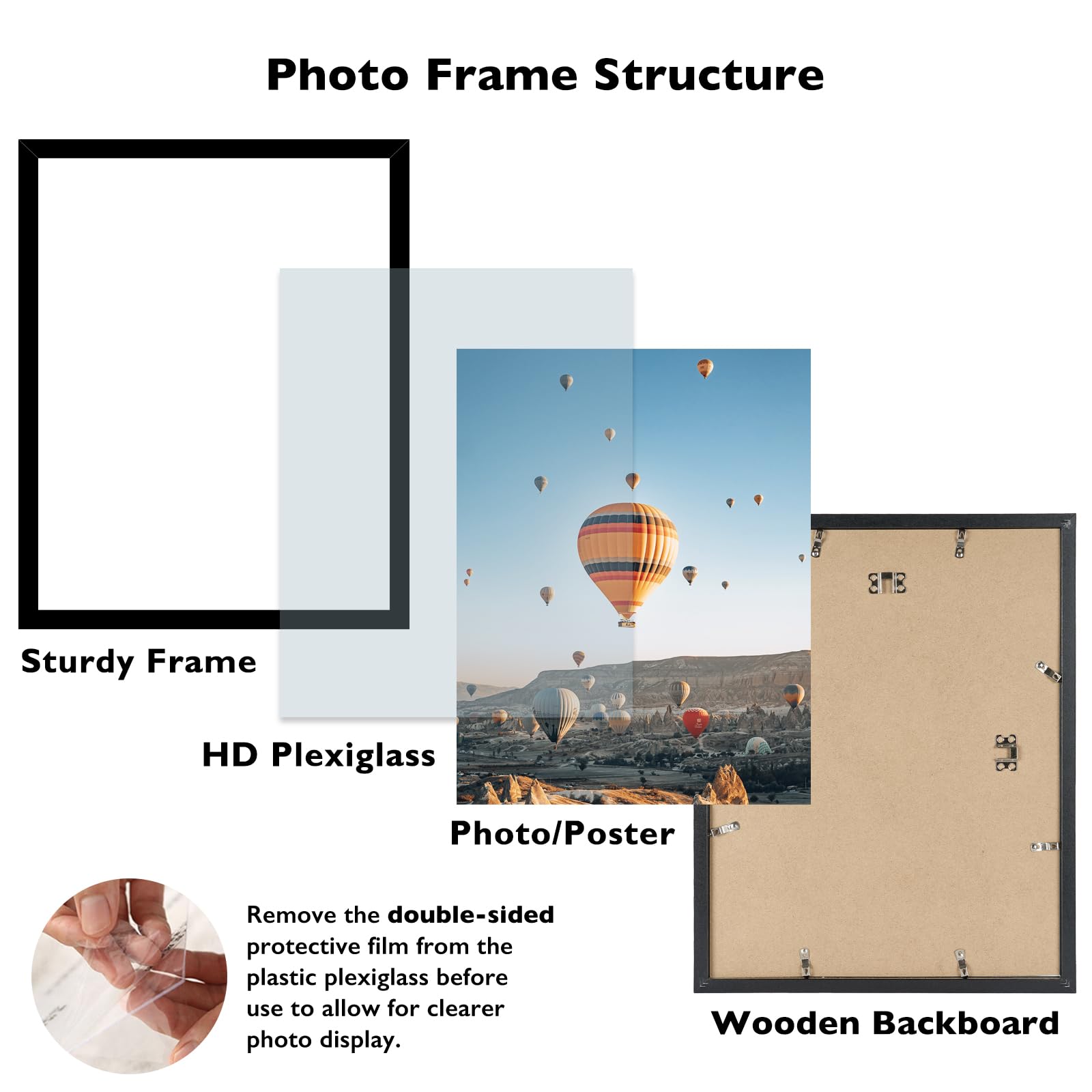 JCJMY 14x19 black frame back view shows easy back access for swapping photos