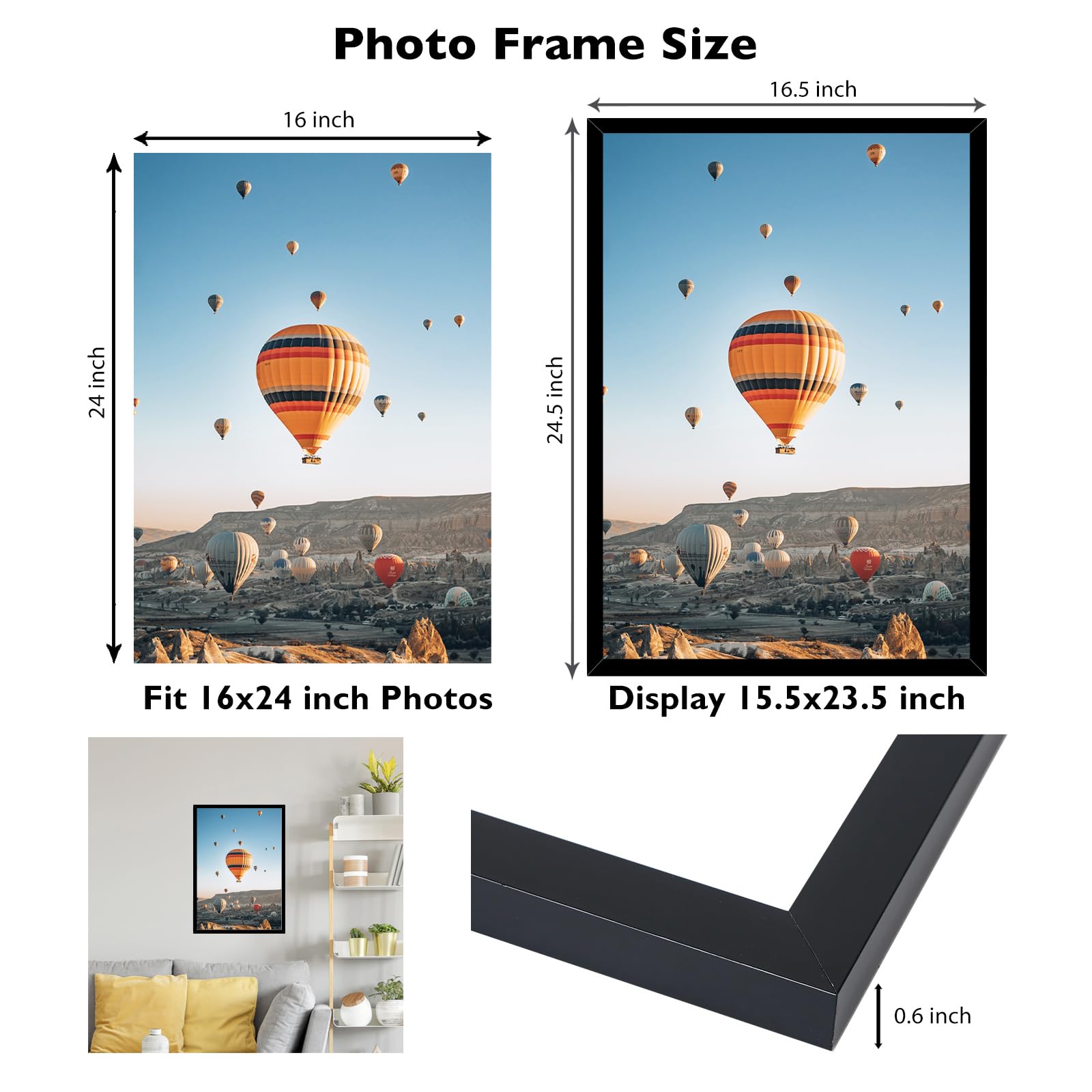 JCJMY 16x24 frame side view highlights slim profile for modern decor