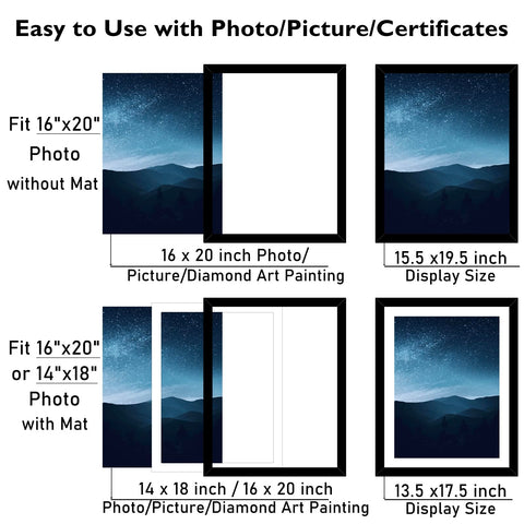 JCJMY black 16x20 frame with 14x18 mat suitable for photos