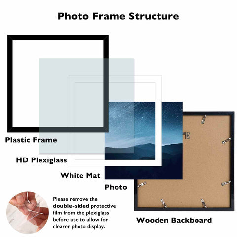 JCJMY black frame holds a 14x14 photo with mat for neat wall display.