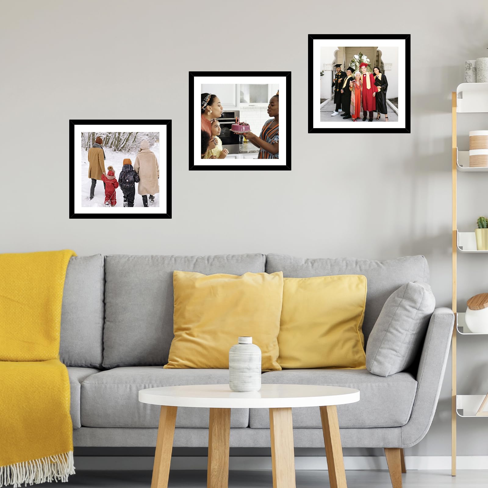 JCJMY 16x16 frame accommodates photos with mat or 16x16 prints.
