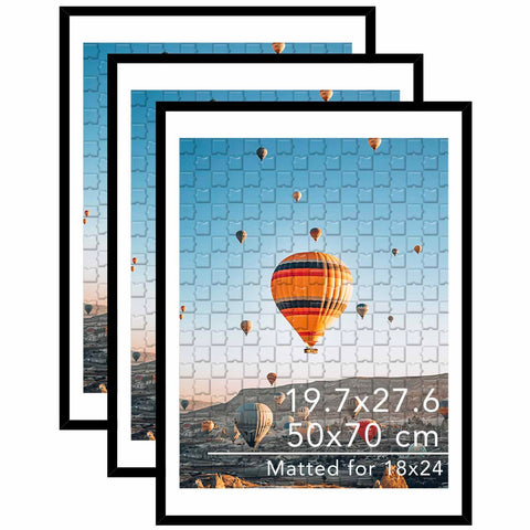 JCJMY black puzzle frame front view showing 50x70 cm compatibility and clear display
