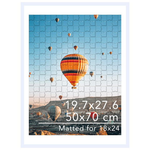 JCJMY puzzle frame front view showing 50x70 cm poster with white border.