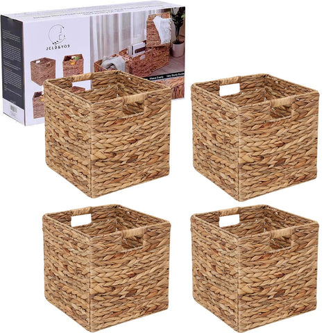 JCLD&YO9 water hyacinth basket on a shelf for tidy closet organization