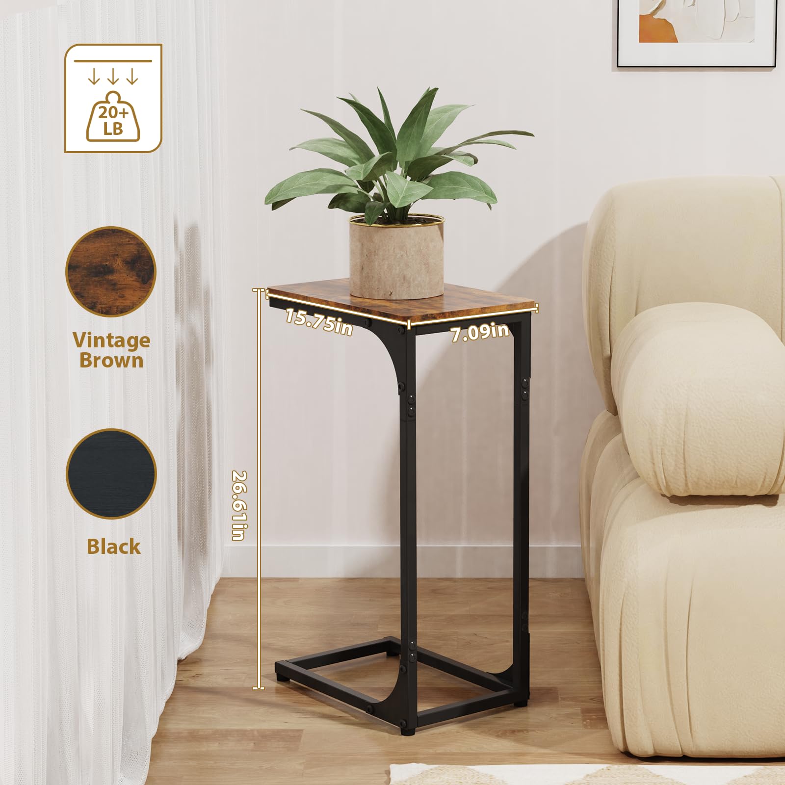JCMCDO Narrow C-Shaped End Table between sofas demonstrates space-saving layout