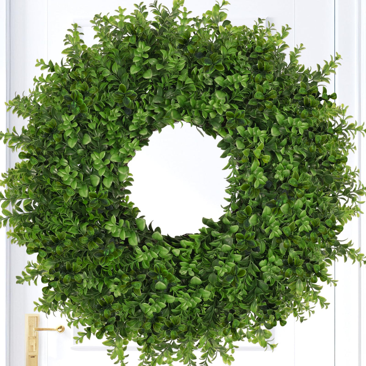 JDKPK 26 inch boxwood wreath on front door adds year-round curb appeal