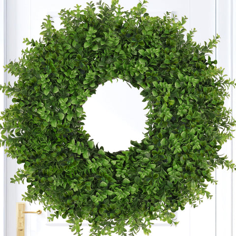 JDKPK 26 inch boxwood wreath on front door adds year-round curb appeal