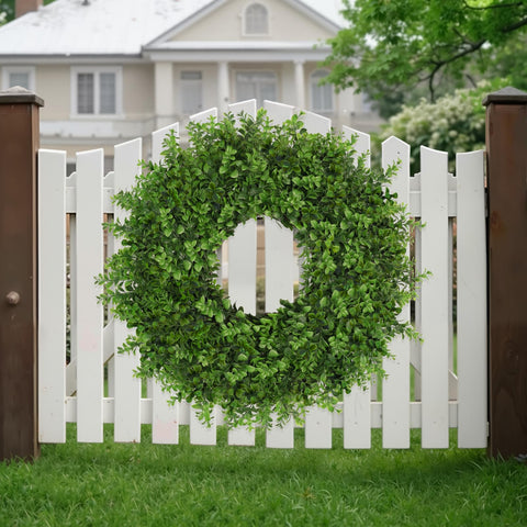 JDKPK wreath hanging on a door for welcoming entryway decor