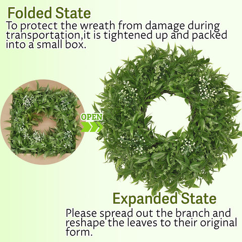 JDKPK farmhouse wreath on porch blending with outdoor decor.