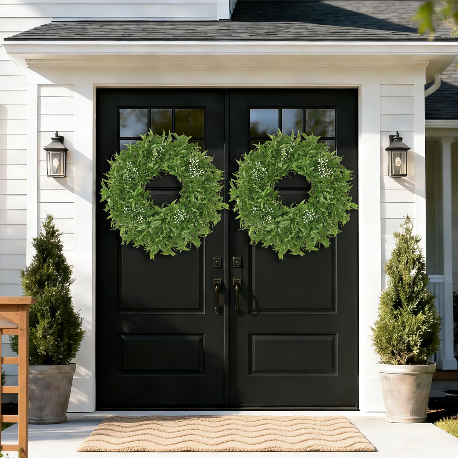 JDKPK grapevine-based wreath detail highlights rustic farmhouse charm.