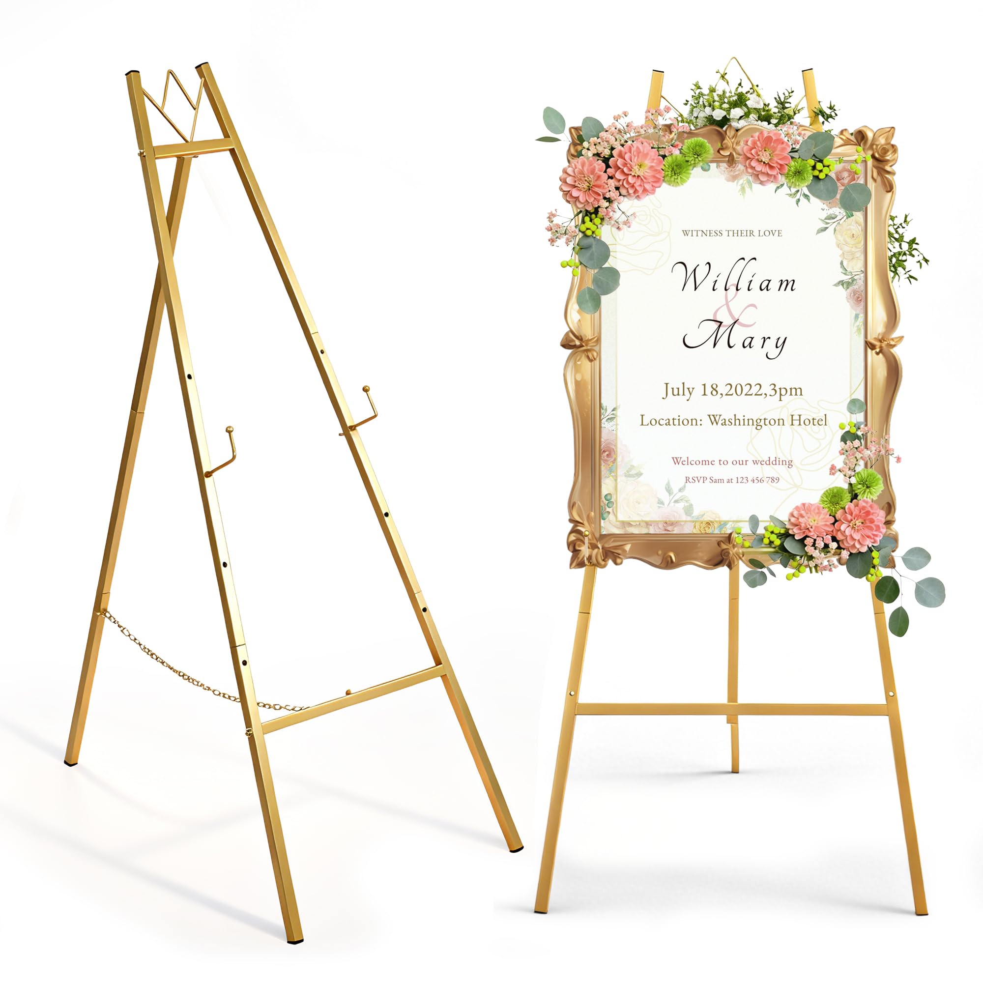 Jdooqee gold easel sign stand set up for weddings and events with stable support