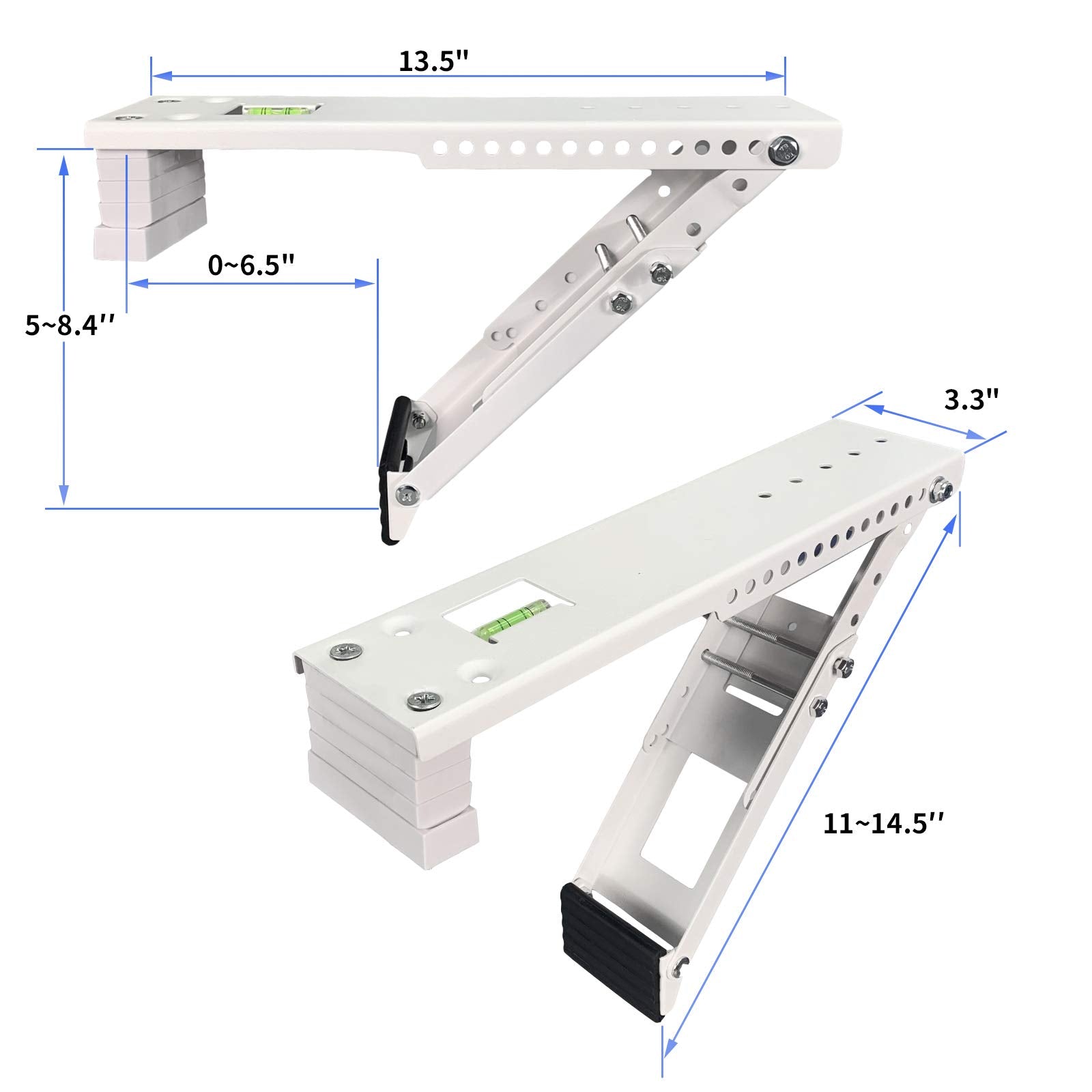 JEACENT AC bracket mounted on sill with level bubble illustrating proper alignment.