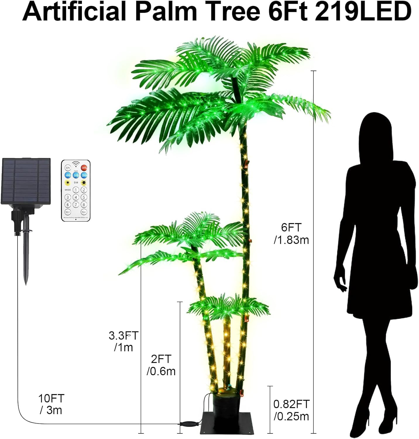 IP44 weatherproof palm tree lights withstand rain and sun for outdoor use.